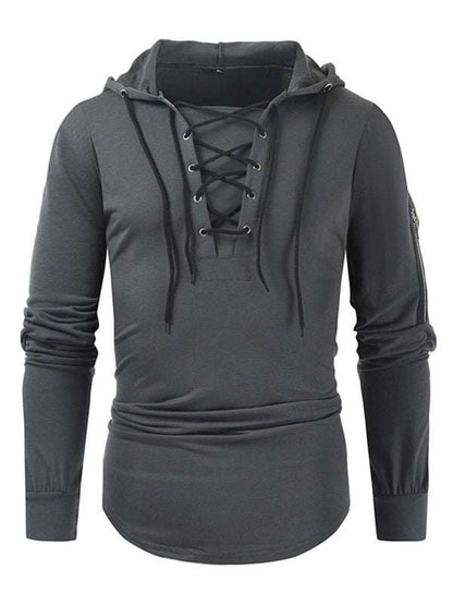Stylish Men's Solid Color Lace-Up Pullover Hoodie for Year-Round Casual Comfort - MENLL
