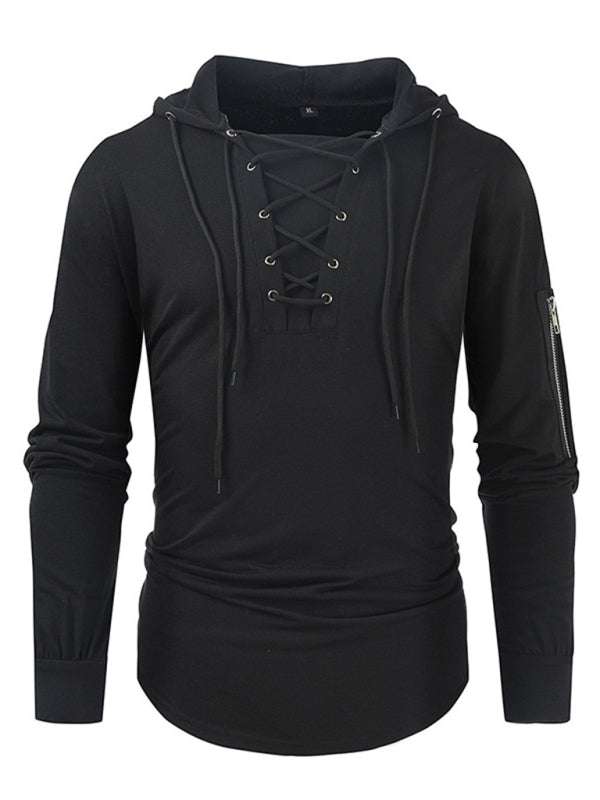 Stylish Men's Solid Color Lace-Up Pullover Hoodie for Year-Round Casual Comfort - MENLL