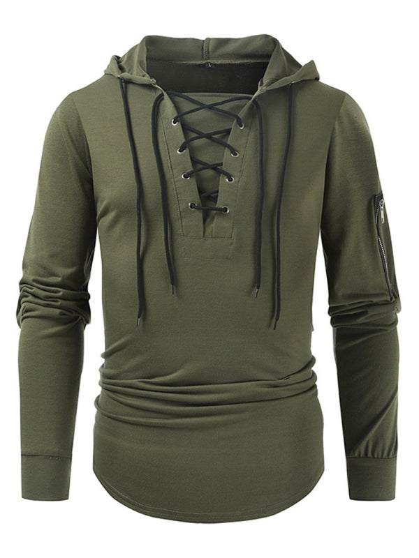 Stylish Men's Solid Color Lace-Up Pullover Hoodie for Year-Round Casual Comfort - MENLL