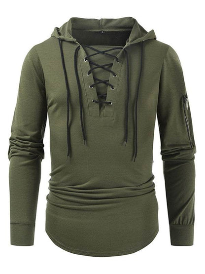 Stylish Men's Solid Color Lace-Up Pullover Hoodie for Year-Round Casual Comfort - MENLL