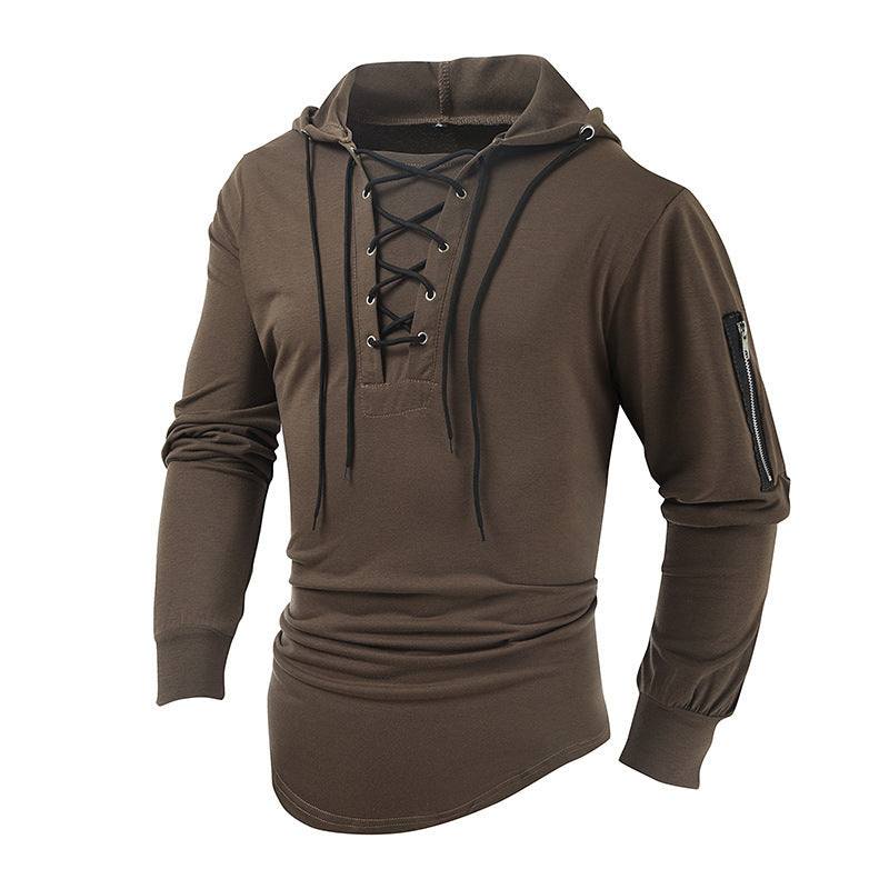 Stylish Men's Solid Color Lace-Up Pullover Hoodie for Year-Round Casual Comfort - MENLL