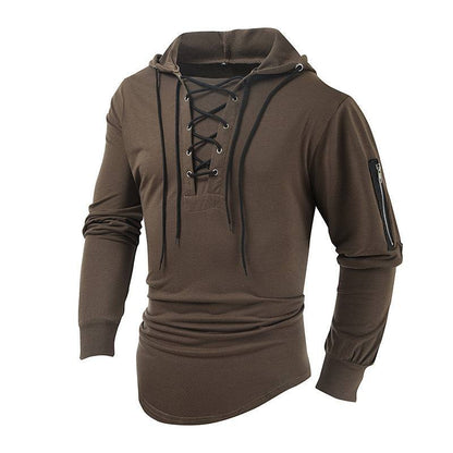Stylish Men's Solid Color Lace-Up Pullover Hoodie for Year-Round Casual Comfort - MENLL