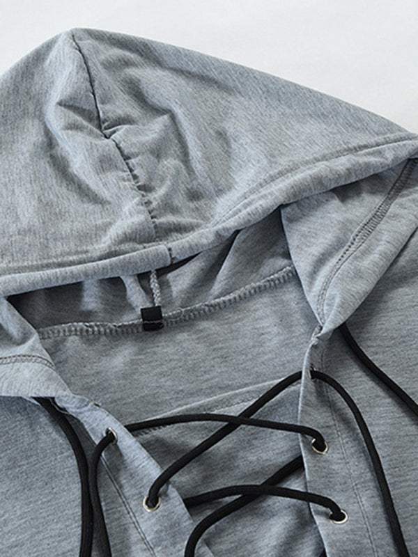 Stylish Men's Solid Color Lace-Up Pullover Hoodie for Year-Round Casual Comfort - MENLL