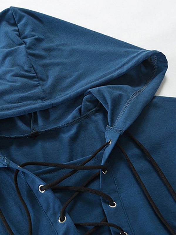 Stylish Men's Solid Color Lace-Up Pullover Hoodie for Year-Round Casual Comfort - MENLL