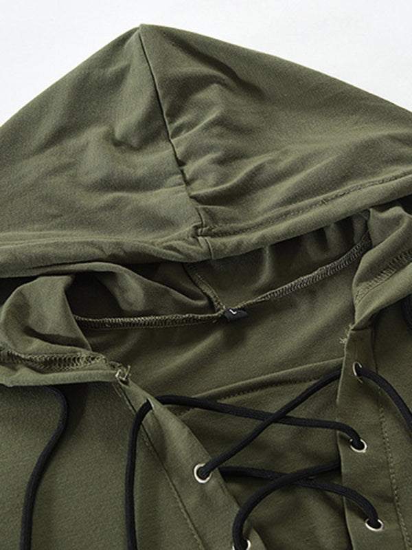 Stylish Men's Solid Color Lace-Up Pullover Hoodie for Year-Round Casual Comfort - MENLL