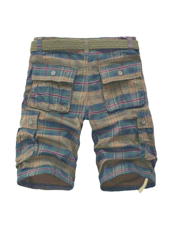 Versatile Men's Plaid Cargo Shorts - Comfortable Cotton Sweatpants with Pocket for Effortless Style - MENLL