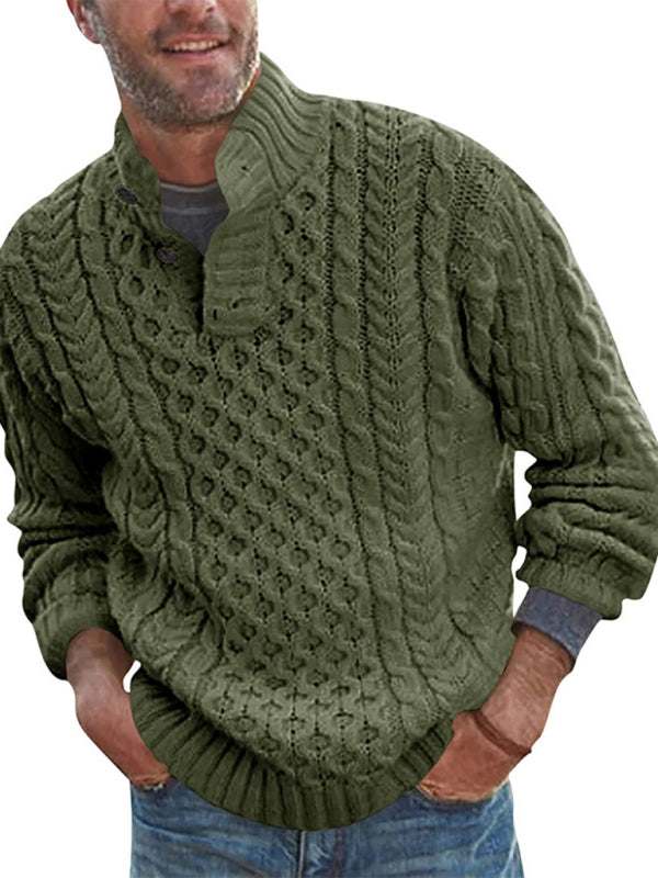 Men's slim fit half turtleneck solid color knitted sweater, autumn-winter style.