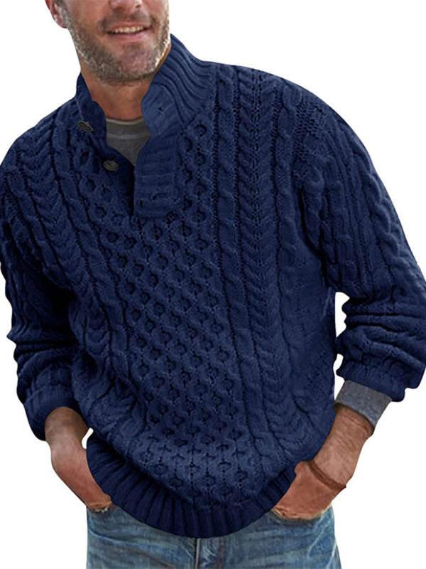 Chic Men's Slim Fit Half Turtleneck Knitted Sweater - Solid Color Comfort for Autumn-Winter Style - MENLL