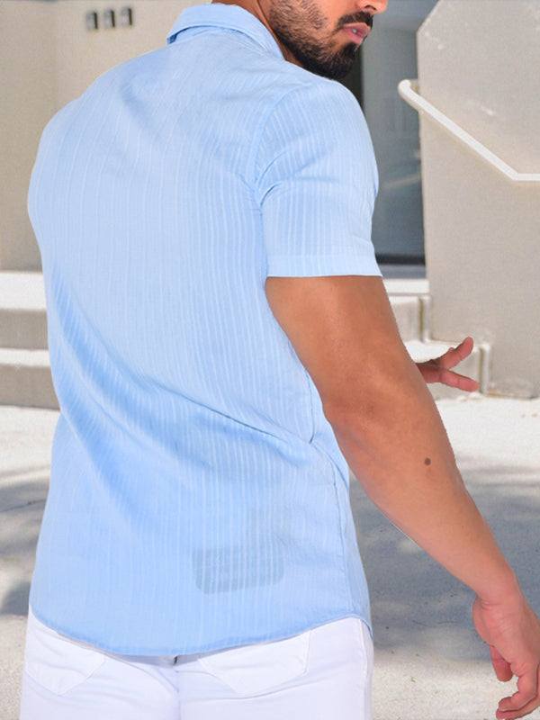 Elevate Your Casual Look: Men's Versatile Short-Sleeve Solid Color Cardigan T-Shirt