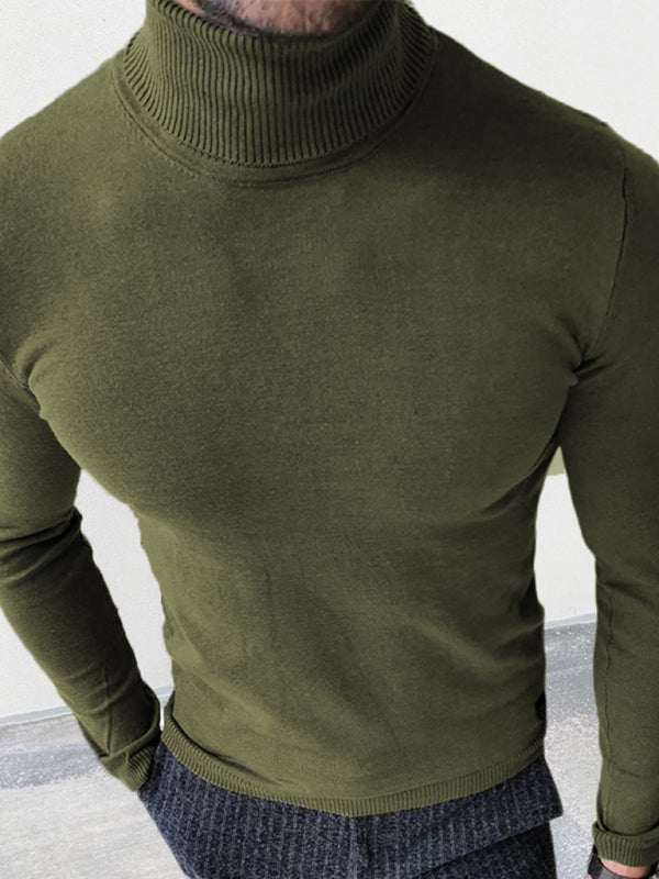 Sleek Slim-Fit Men's Turtleneck Pullover - Cozy Autumn-Winter Essential - MENLL
