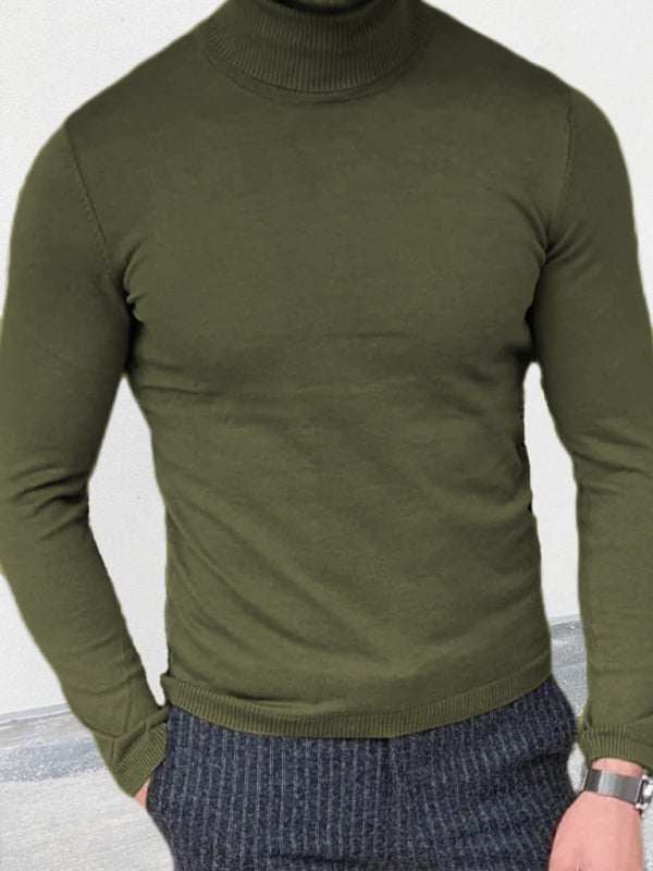 Sleek Slim-Fit Men's Turtleneck Pullover - Cozy Autumn-Winter Essential - MENLL