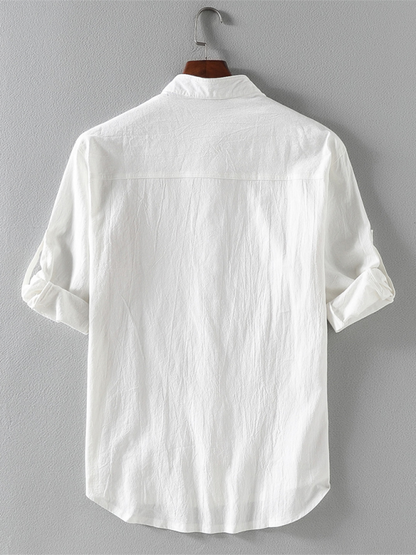 Stylish Men's Lightweight Short Sleeve Stand Collar Shirt for Effortless Spring-Summer Fashion - MENLL