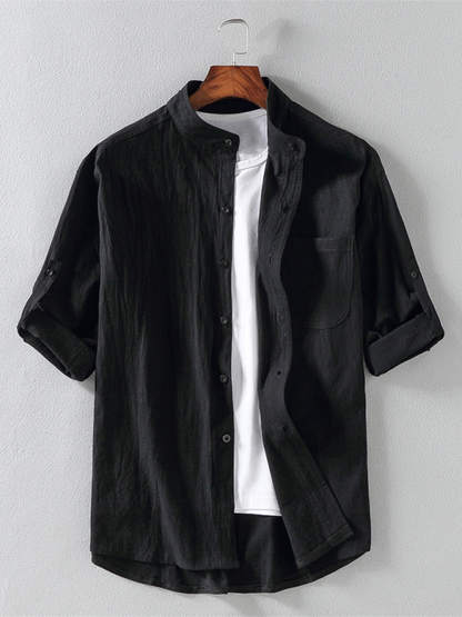 Stylish Men's Lightweight Short Sleeve Stand Collar Shirt for Effortless Spring-Summer Fashion - MENLL