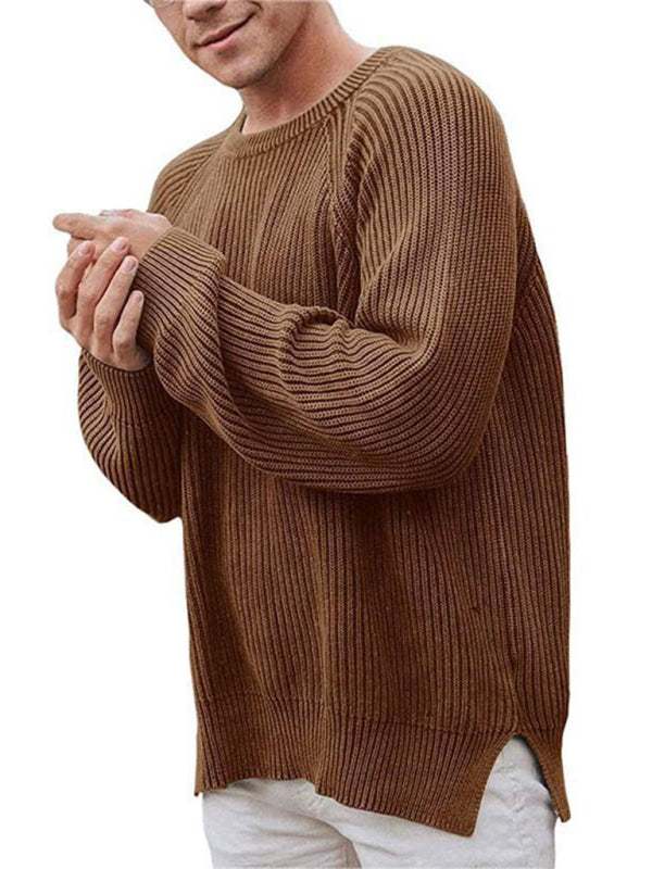 Trendy Men's Solid Color Crew Neck Pullover Sweater for Effortless Style - MENLL