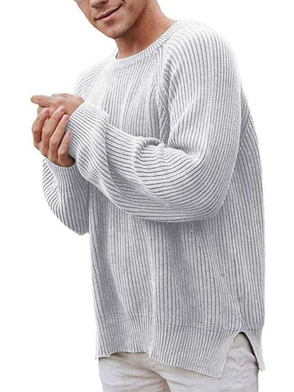 Trendy Men's Solid Color Crew Neck Pullover Sweater for Effortless Style - MENLL