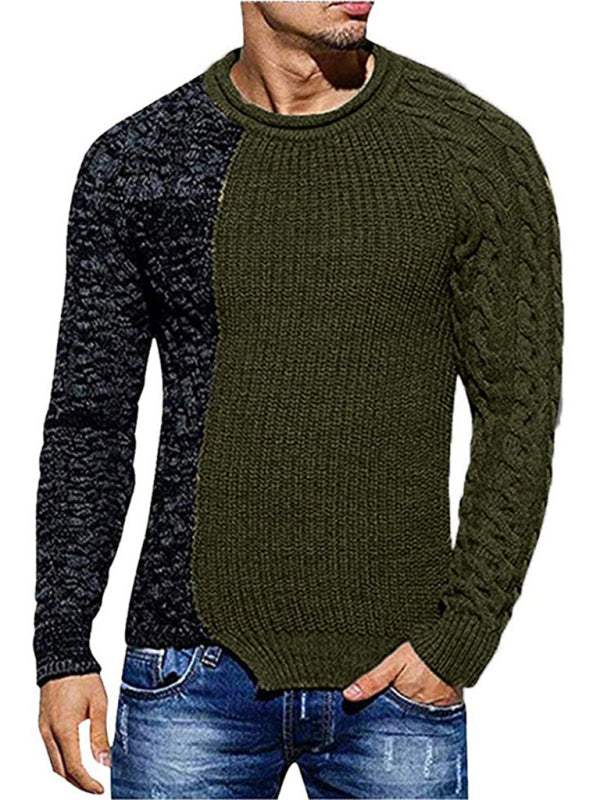 Men's round neck long sleeve knitted slim-fit sweater for autumn-winter style.