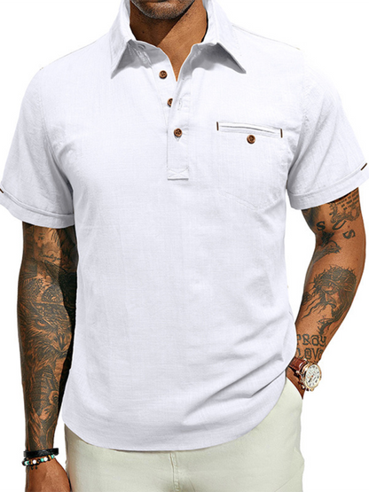 Luxe Linen Blend Short-Sleeve Casual Shirt for Men - Perfect for Spring-Summer Comfort - MENLL