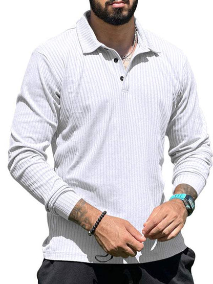 Sleek Men's Slim Fit Long Sleeve Polo T-Shirt - Sporty Lapel Style for Effortless Confidence - MENLL