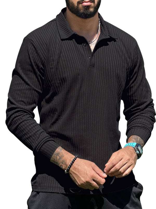Sleek Men's Slim Fit Long Sleeve Polo T-Shirt - Sporty Lapel Style for Effortless Confidence - MENLL