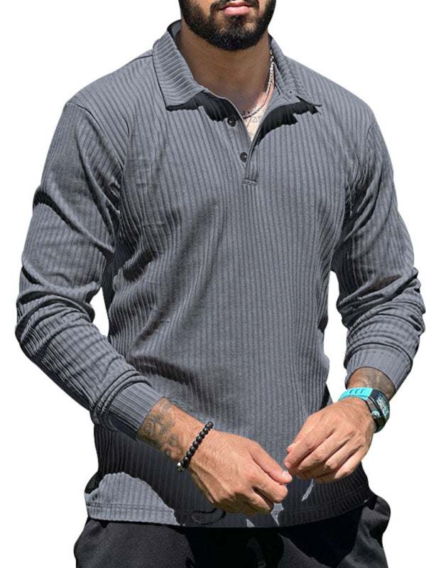 Sleek Men's Slim Fit Long Sleeve Polo T-Shirt - Sporty Lapel Style for Effortless Confidence - MENLL