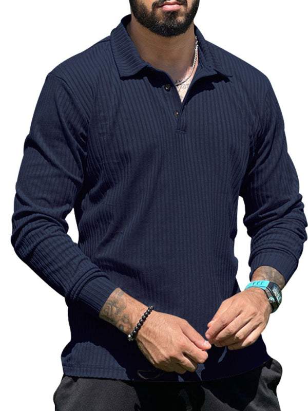 Sleek Men's Slim Fit Long Sleeve Polo T-Shirt - Sporty Lapel Style for Effortless Confidence - MENLL