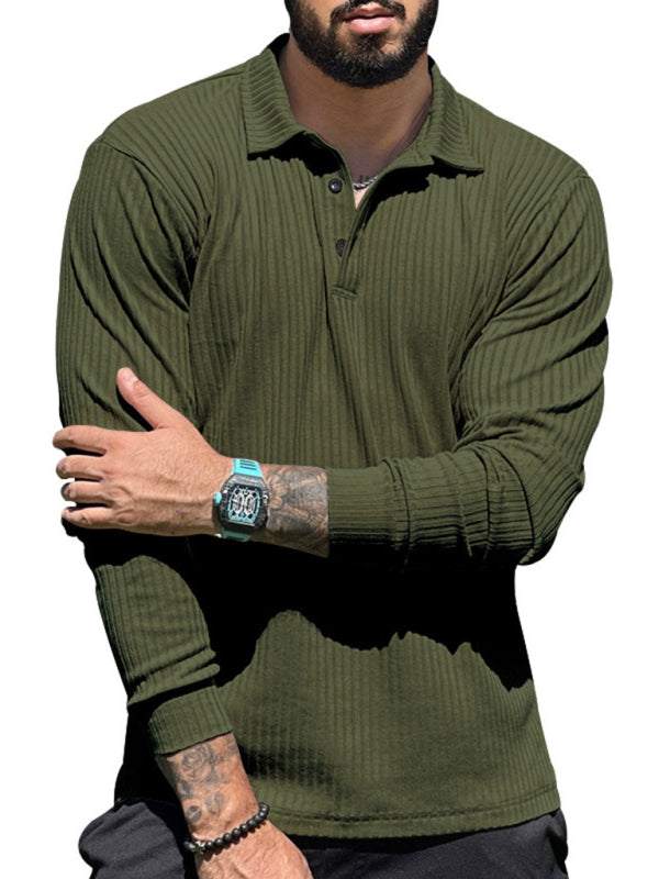 Sleek Men's Slim Fit Long Sleeve Polo T-Shirt - Sporty Lapel Style for Effortless Confidence - MENLL