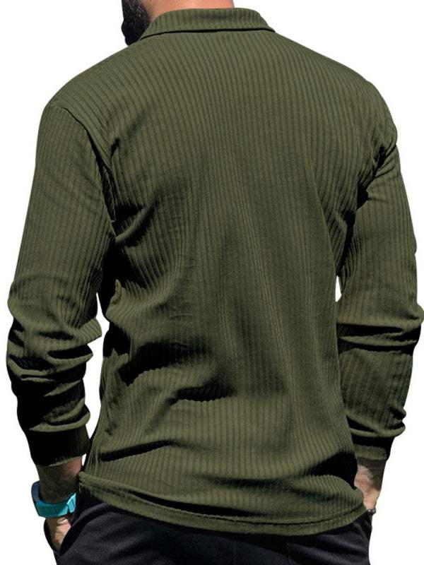 Sleek Men's Slim Fit Long Sleeve Polo T-Shirt - Sporty Lapel Style for Effortless Confidence - MENLL