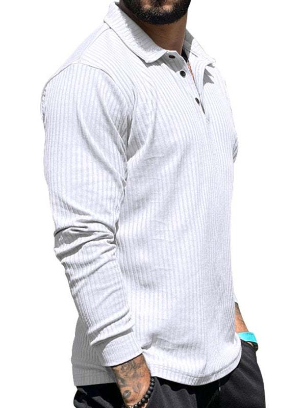 Sleek Men's Slim Fit Long Sleeve Polo T-Shirt - Sporty Lapel Style for Effortless Confidence - MENLL