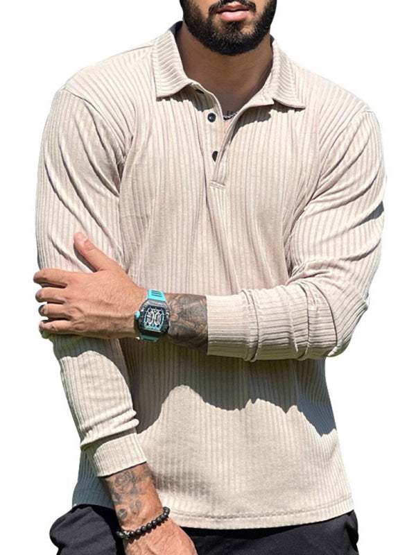 Sleek Men's Slim Fit Long Sleeve Polo T-Shirt - Sporty Lapel Style for Effortless Confidence - MENLL