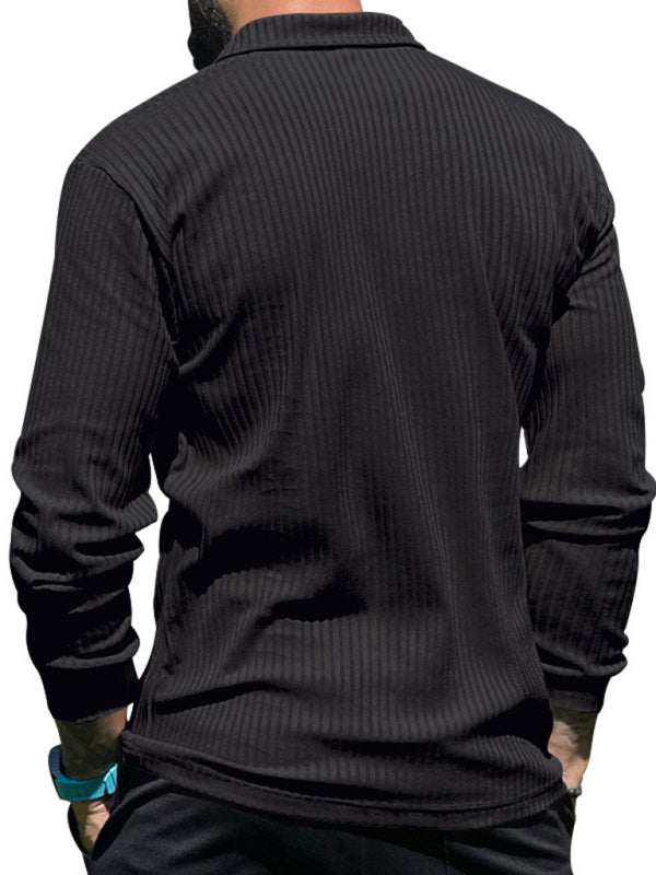 Sleek Men's Slim Fit Long Sleeve Polo T-Shirt - Sporty Lapel Style for Effortless Confidence - MENLL