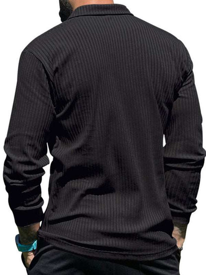 Sleek Men's Slim Fit Long Sleeve Polo T-Shirt - Sporty Lapel Style for Effortless Confidence - MENLL