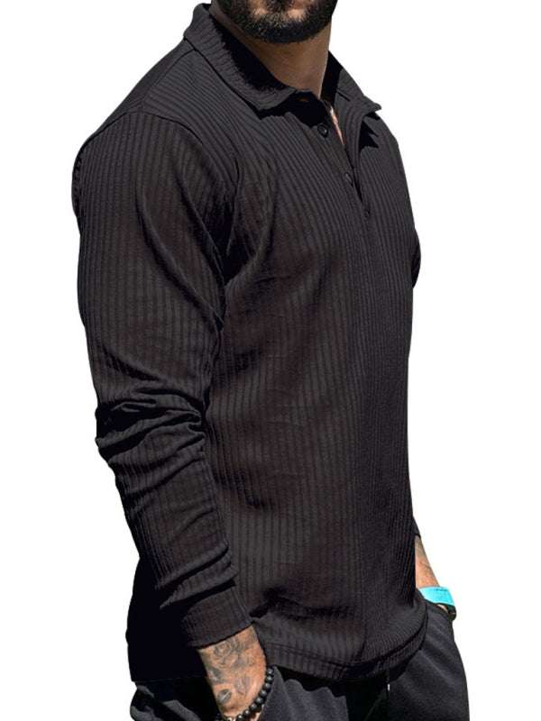 Sleek Men's Slim Fit Long Sleeve Polo T-Shirt - Sporty Lapel Style for Effortless Confidence - MENLL