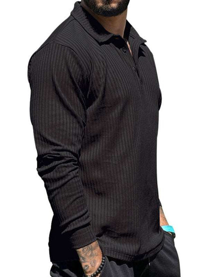 Sleek Men's Slim Fit Long Sleeve Polo T-Shirt - Sporty Lapel Style for Effortless Confidence - MENLL