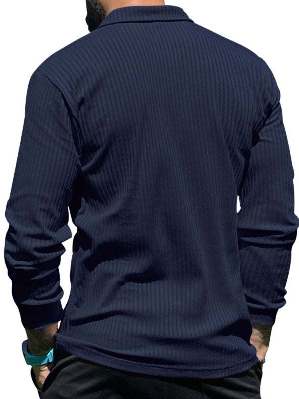 Sleek Men's Slim Fit Long Sleeve Polo T-Shirt - Sporty Lapel Style for Effortless Confidence - MENLL