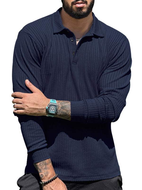 Sleek Men's Slim Fit Long Sleeve Polo T-Shirt - Sporty Lapel Style for Effortless Confidence - MENLL