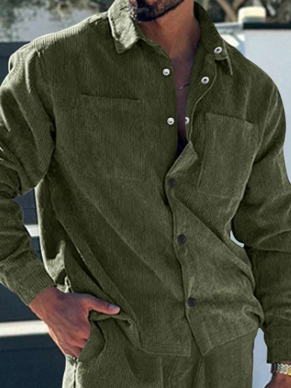 Stylish Men's Corduroy Button-Down Shirt with Multi-Pockets for Ultimate Casual Comfort - MENLL