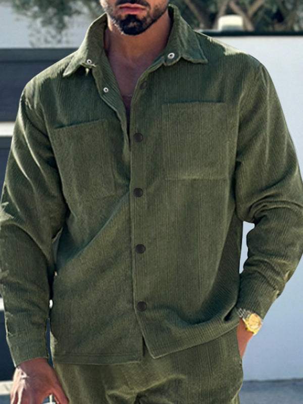 Stylish Men's Corduroy Button-Down Shirt with Multi-Pockets for Ultimate Casual Comfort - MENLL