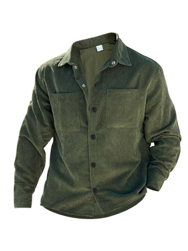 Stylish Men's Corduroy Button-Down Shirt with Multi-Pockets for Ultimate Casual Comfort - MENLL