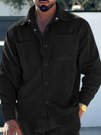 Stylish Men's Corduroy Button-Down Shirt with Multi-Pockets for Ultimate Casual Comfort - MENLL