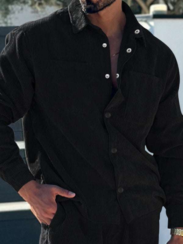 Stylish Men's Corduroy Button-Down Shirt with Multi-Pockets for Ultimate Casual Comfort - MENLL