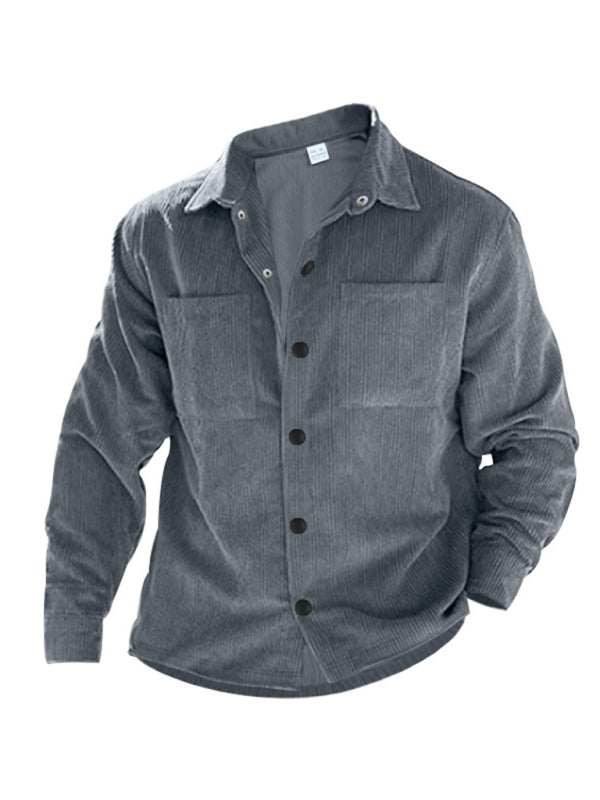 Stylish Men's Corduroy Button-Down Shirt with Multi-Pockets for Ultimate Casual Comfort - MENLL