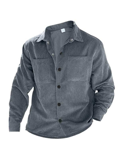 Stylish Men's Corduroy Button-Down Shirt with Multi-Pockets for Ultimate Casual Comfort - MENLL