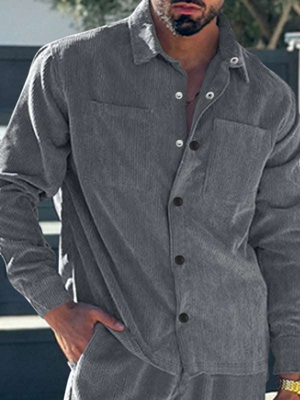Stylish Men's Corduroy Button-Down Shirt with Multi-Pockets for Ultimate Casual Comfort - MENLL