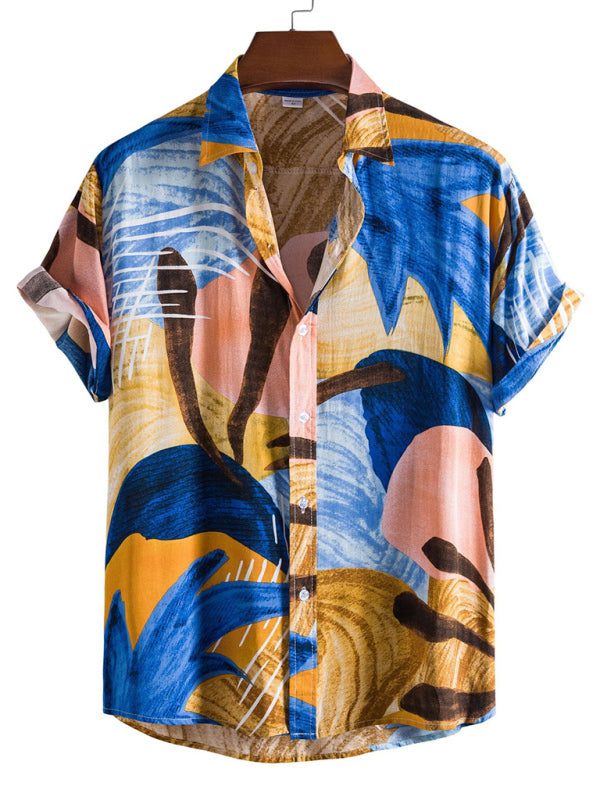 Vibrant Floral Paradise: Men's Casual Short Sleeve Summer Shirt - MENLL