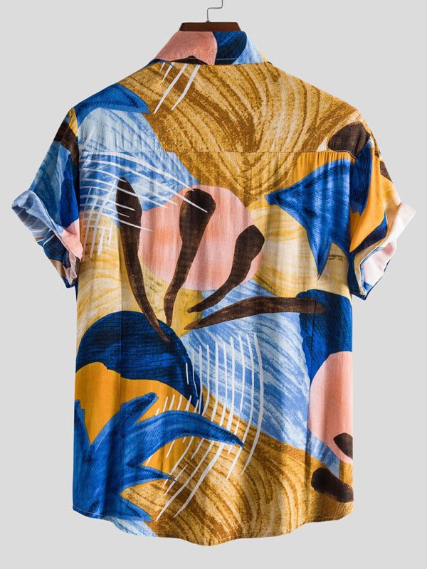 Vibrant Floral Paradise: Men's Casual Short Sleeve Summer Shirt - MENLL
