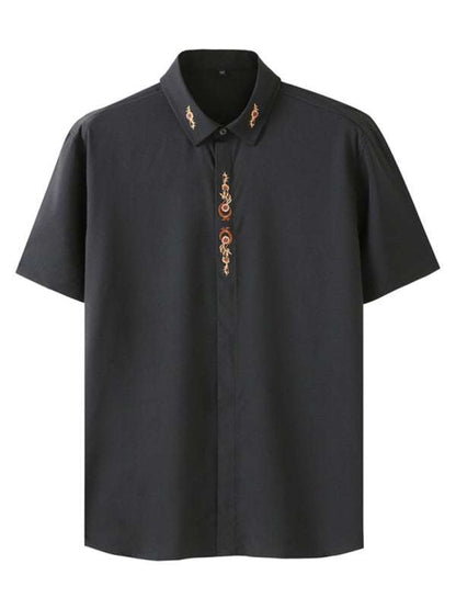 Stylish Plus Size Men's Embroidered Elastic Casual Shirt - Perfect for Spring-Summer Adventures - MENLL