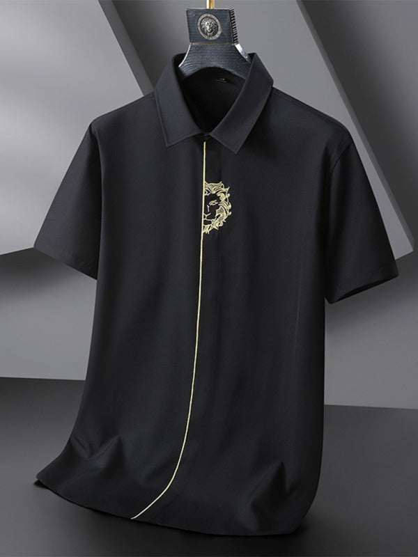 Stylish Plus Size Men's Embroidered Elastic Casual Shirt - Perfect for Spring-Summer Adventures - MENLL