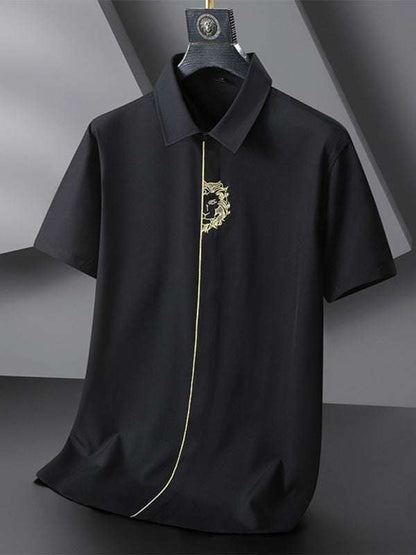 Stylish Plus Size Men's Embroidered Elastic Casual Shirt - Perfect for Spring-Summer Adventures - MENLL