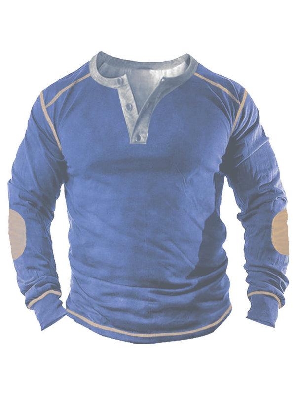 Men's 3D Printed Long-Sleeve Henley Top with Open Placket – Perfect Blend of Style and Comfort - MENLL