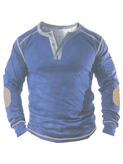 Men's 3D Printed Long-Sleeve Henley Top with Open Placket – Perfect Blend of Style and Comfort - MENLL